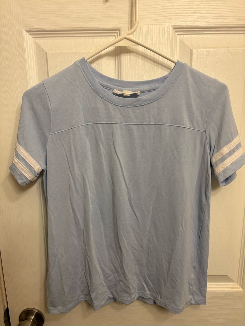 Pink Republic Light Blue Tee with White Sleeve Stripes